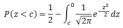 Area from -infinity to c = 1/2 - area from c to 0.
