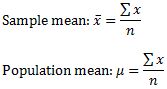 mean = sum of x / n